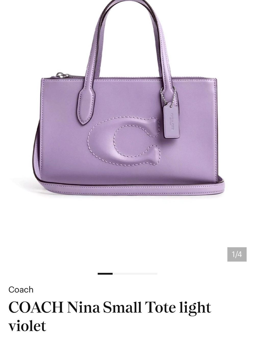Coach Nina Lavender Leather Mini Tote with Removable Strap